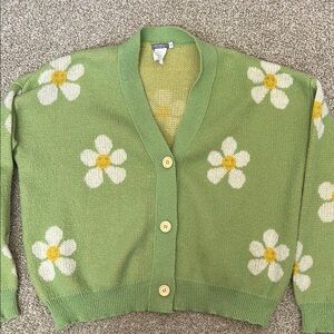 Green Floral Cardigan Sweater